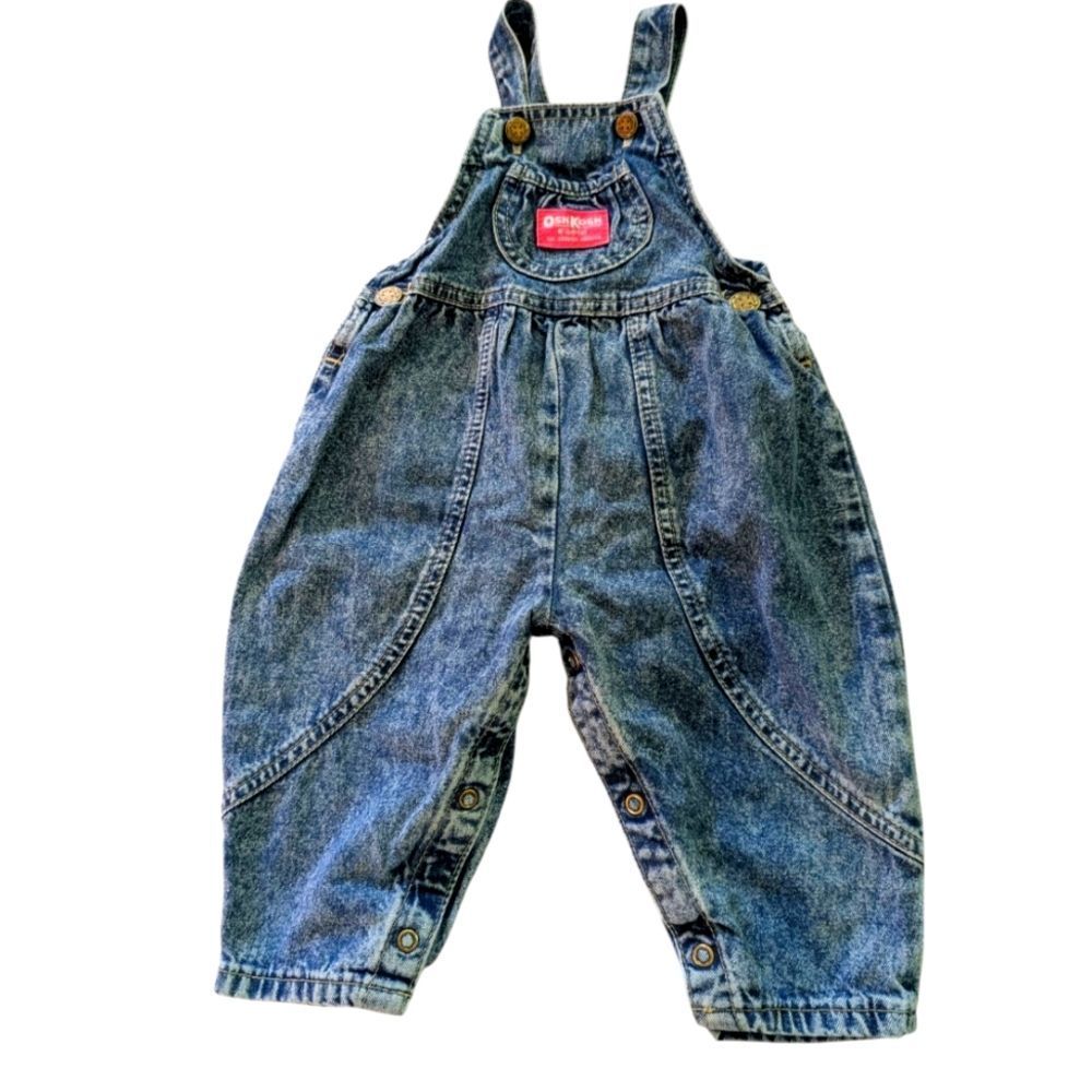 Oshkosh B'Gosh Vintage Infant Girls Acid Wash Denim Baggy Overalls Jeans‎